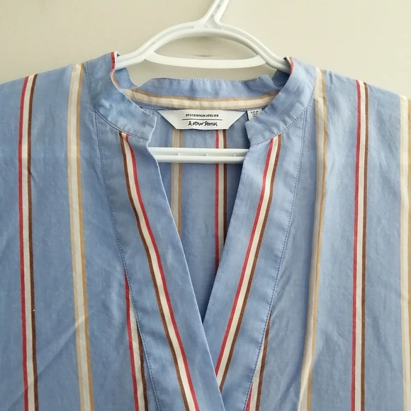 & Other Stories Striped Lyocell A-Line Midi Short Sleeve Shirt Dress Oversize 6 - Picture 6 of 15